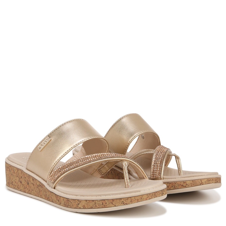 Sandals Bzees | Bora Bright Wedge Sandal Gold Faux Leather