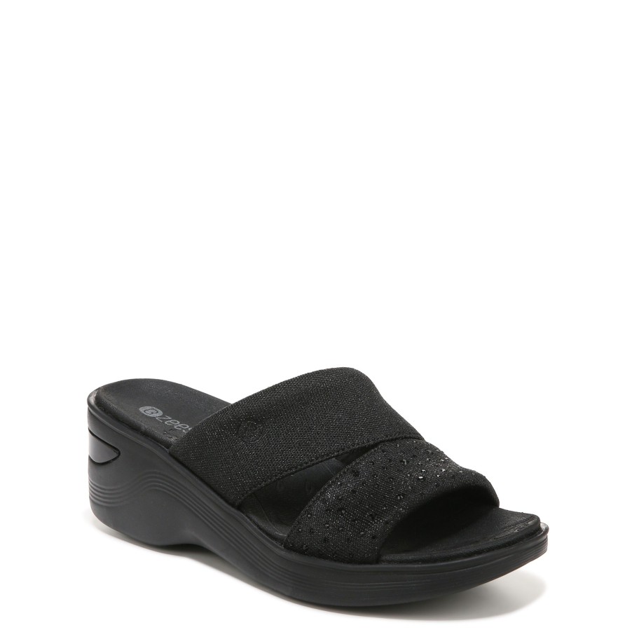 Sandals Bzees | Dynasty Bright Wedge Sandal Black Rhinestone Fabric