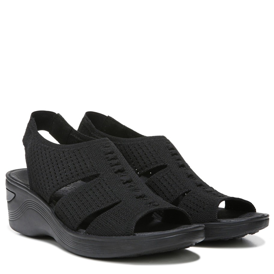 Sandals Bzees | Double Up Slingback Wedge Sandal Black Knit