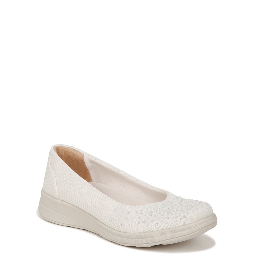 Slip Ons Bzees | Golden Bright Slip On White Fabric