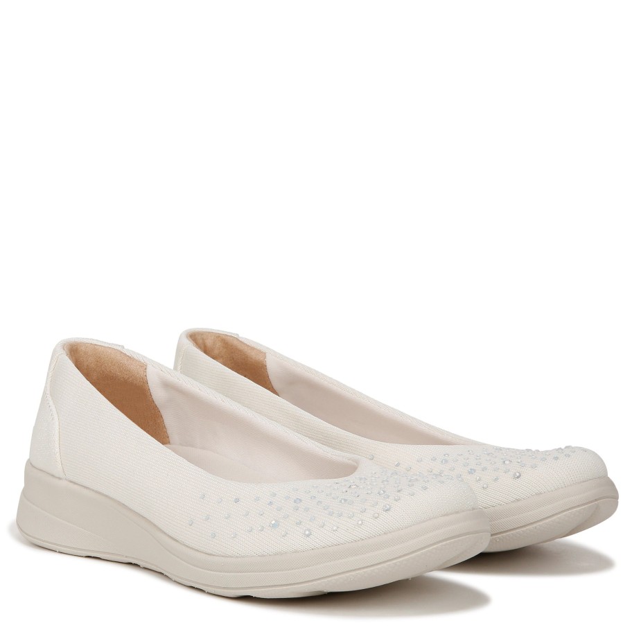 Slip Ons Bzees | Golden Bright Slip On White Fabric