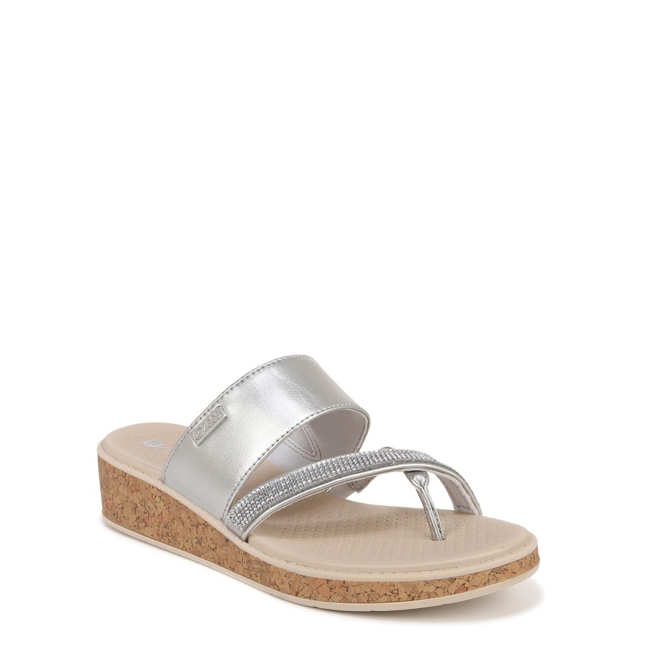 Sandals Bzees | Bora Bright Wedge Sandal Silver Faux Leather