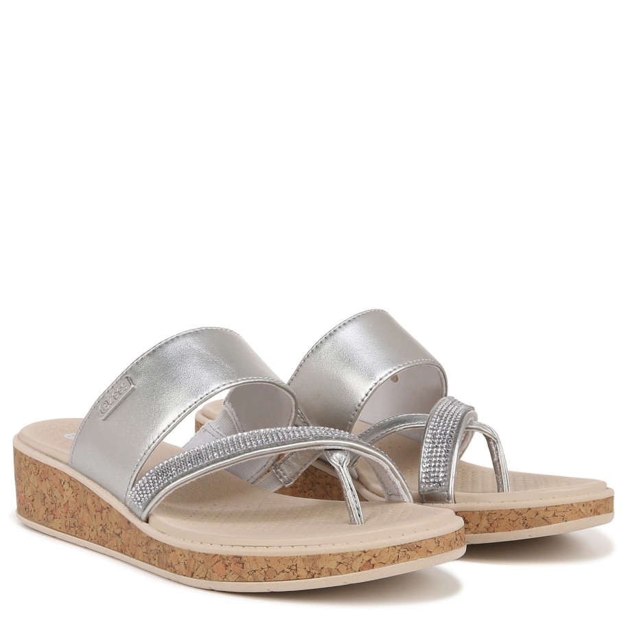 Sandals Bzees | Bora Bright Wedge Sandal Silver Faux Leather