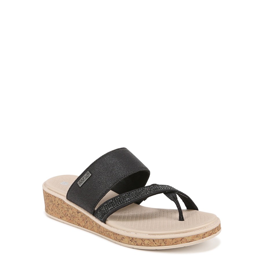 Sandals Bzees | Bora Bright Wedge Sandal Black Faux Leather