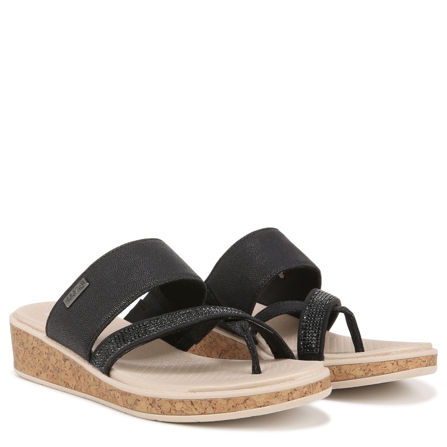 Sandals Bzees | Bora Bright Wedge Sandal Black Faux Leather