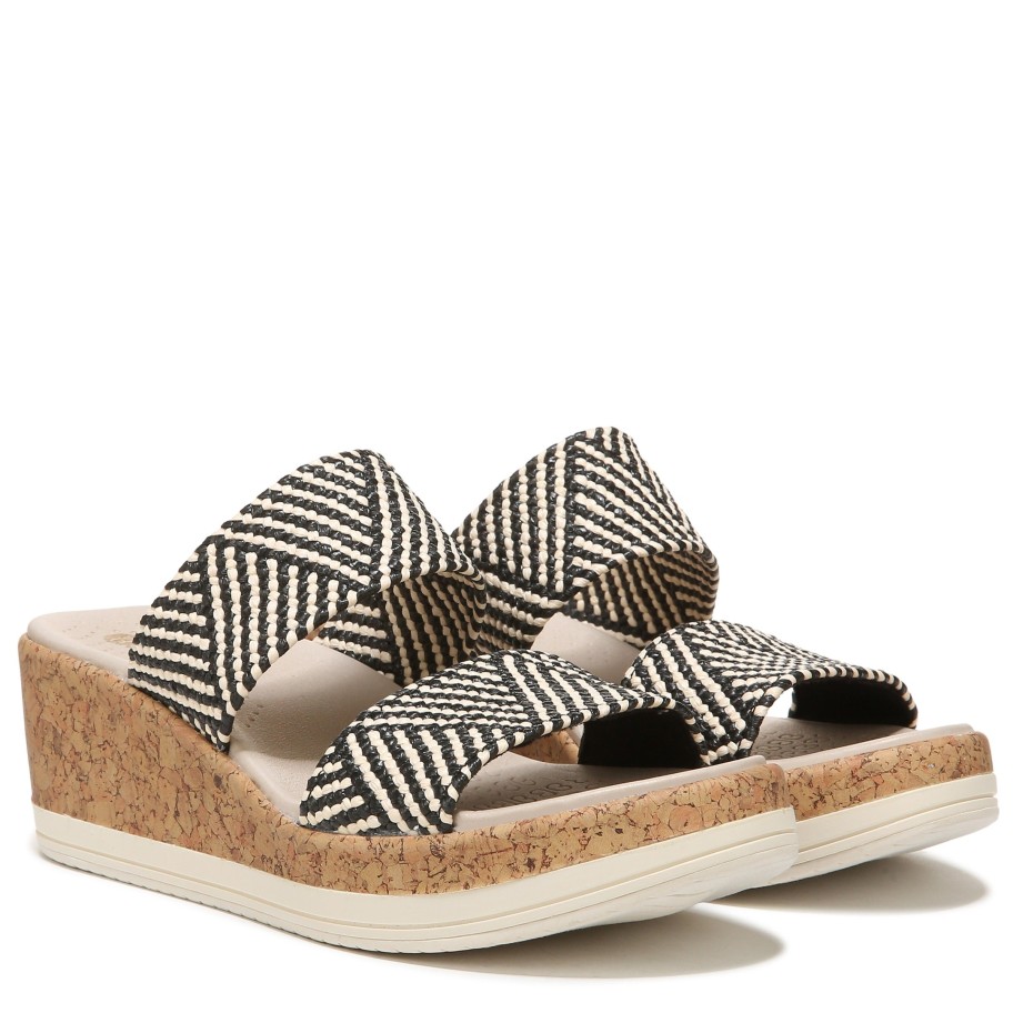 Sandals Bzees | Resort Wedge Sandal Black Multi Raffia Fabric