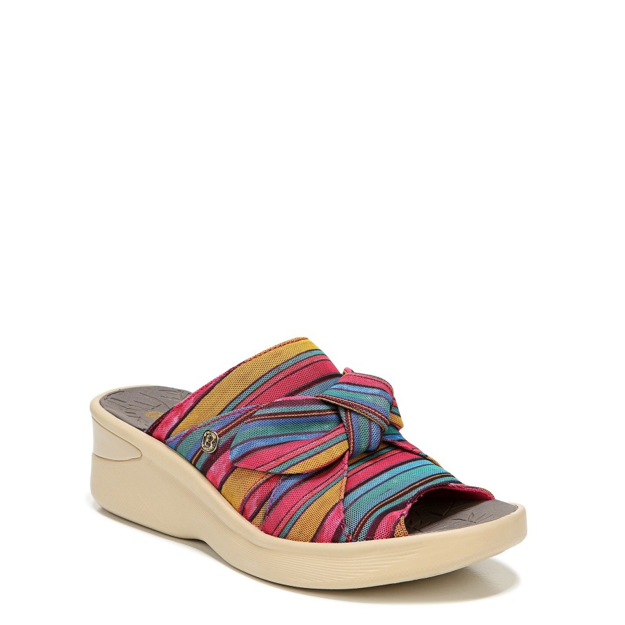 Sandals Bzees | Smile Wedge Sandal Raspberry Stripe Fabric