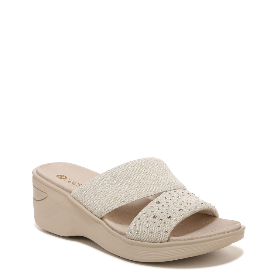 Sandals Bzees | Dynasty Bright Wedge Sandal Beige Rhinestone Fabric