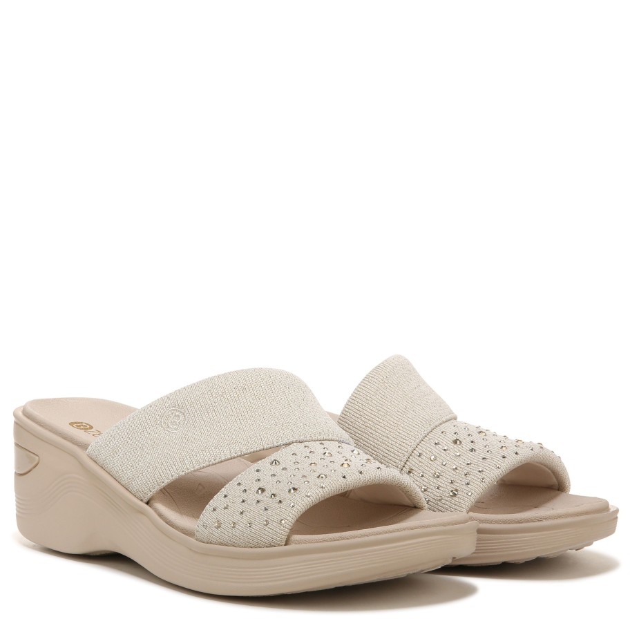 Sandals Bzees | Dynasty Bright Wedge Sandal Beige Rhinestone Fabric